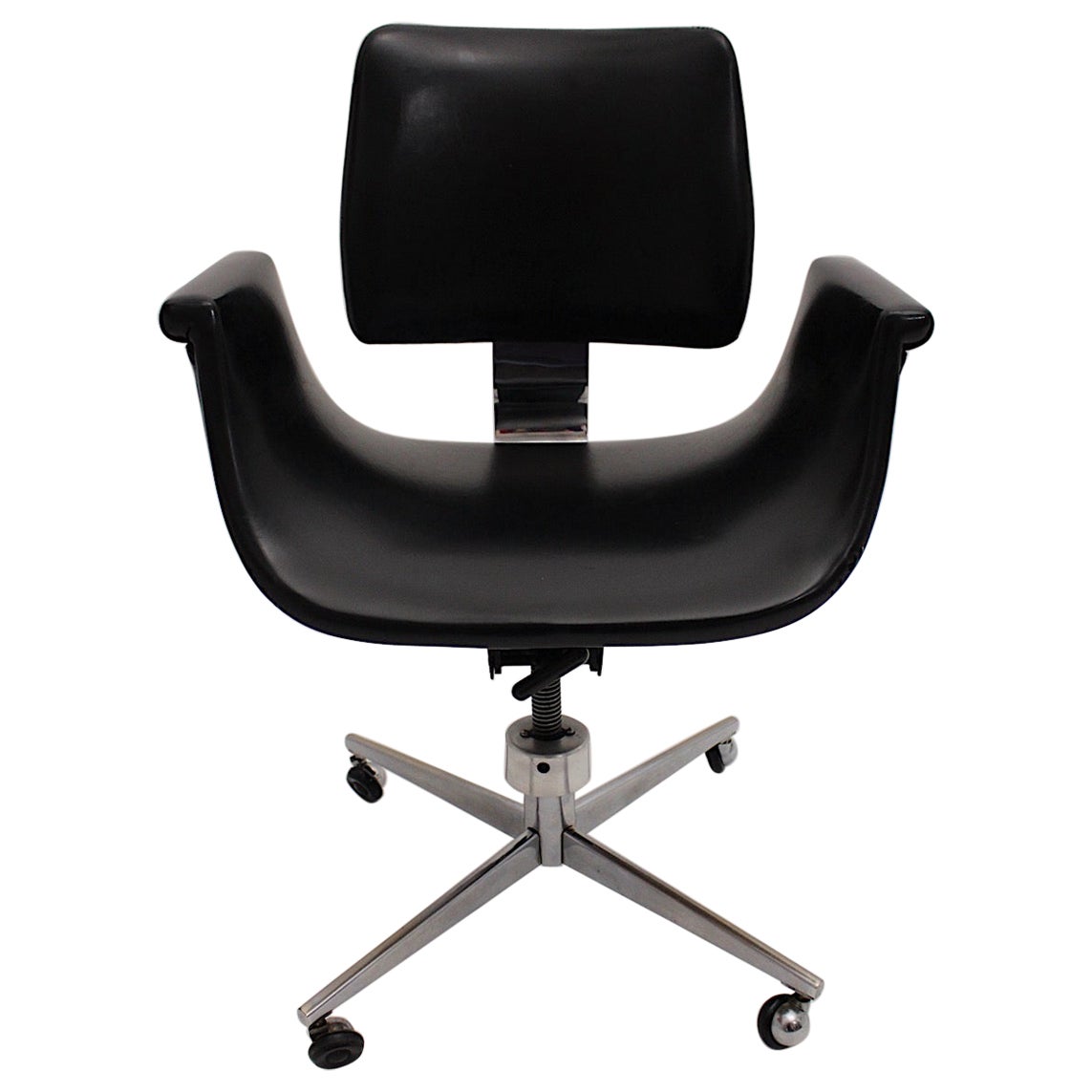 Space Age Black Faux Leather Swan Desk Chair Office Chair 1960s For Sale