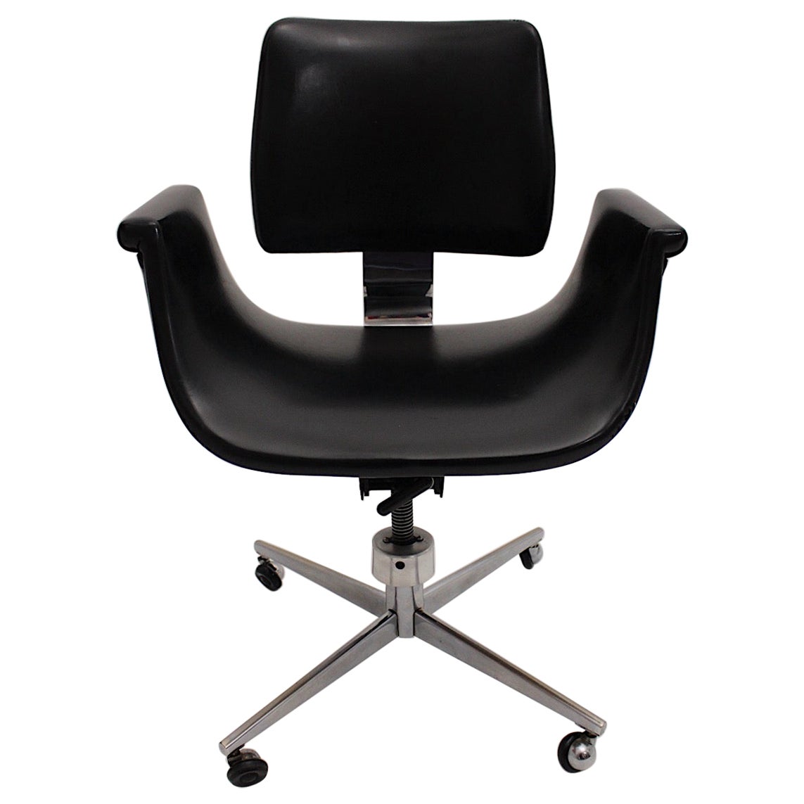 Space Age Black Faux Leather Swan Desk Chair Office Chair 1960s