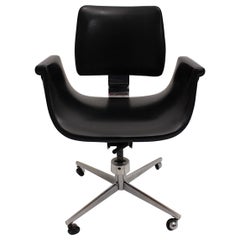 Space Age Black Faux Leather Swan Desk Chair Office Chair 1960s