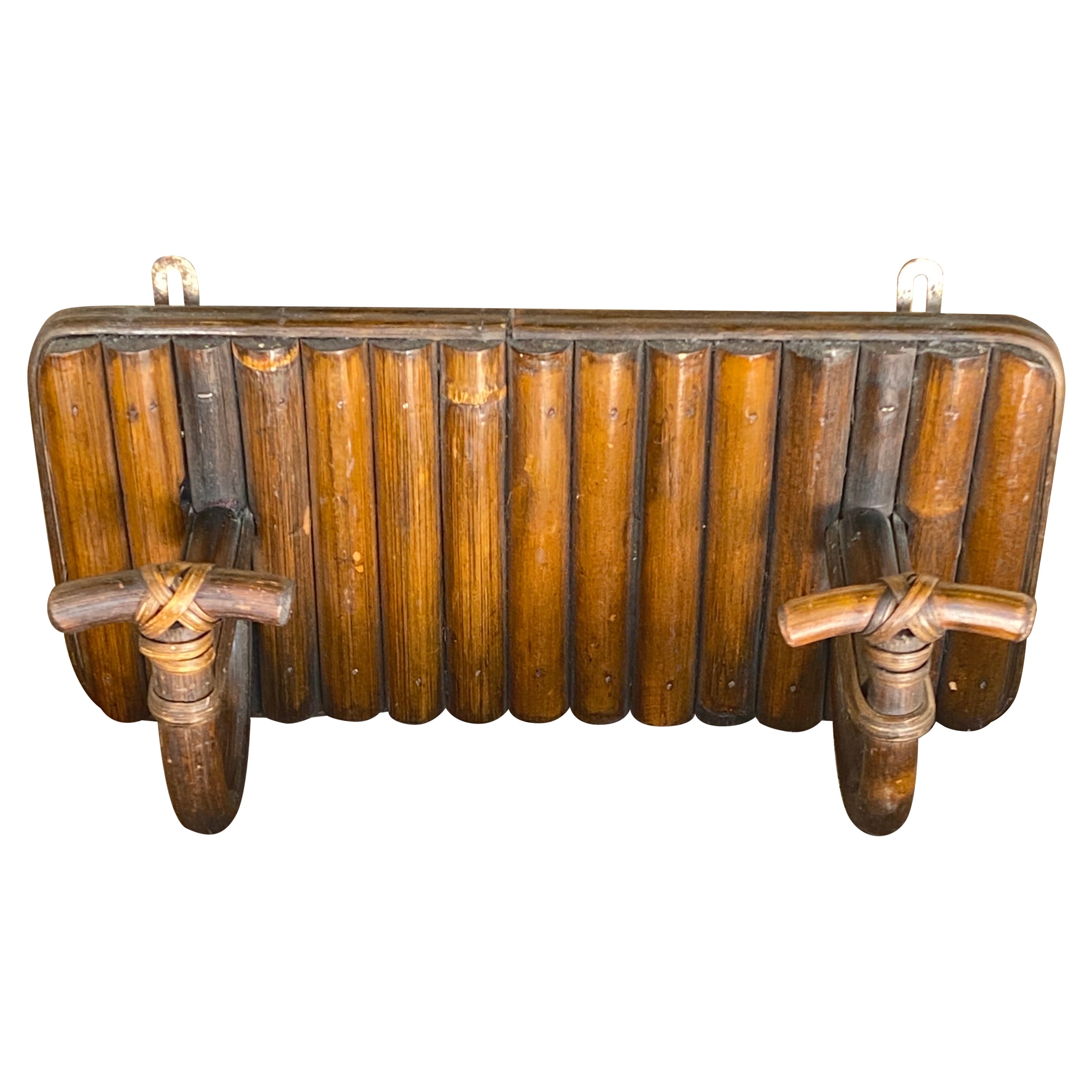 Wall Mounted Coat Rack, Brass with Brown Bamboo Hat Rack from the 1950s, France For Sale