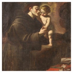 17th Century Oil on Canvas Italian Religious Painting St. Anthony of Padua, 1660