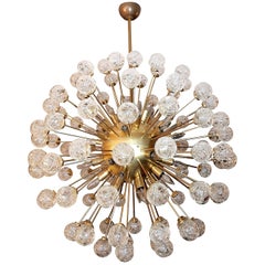 Brass Sputnik Chandelier, with Clear Glass Roses, 1980s