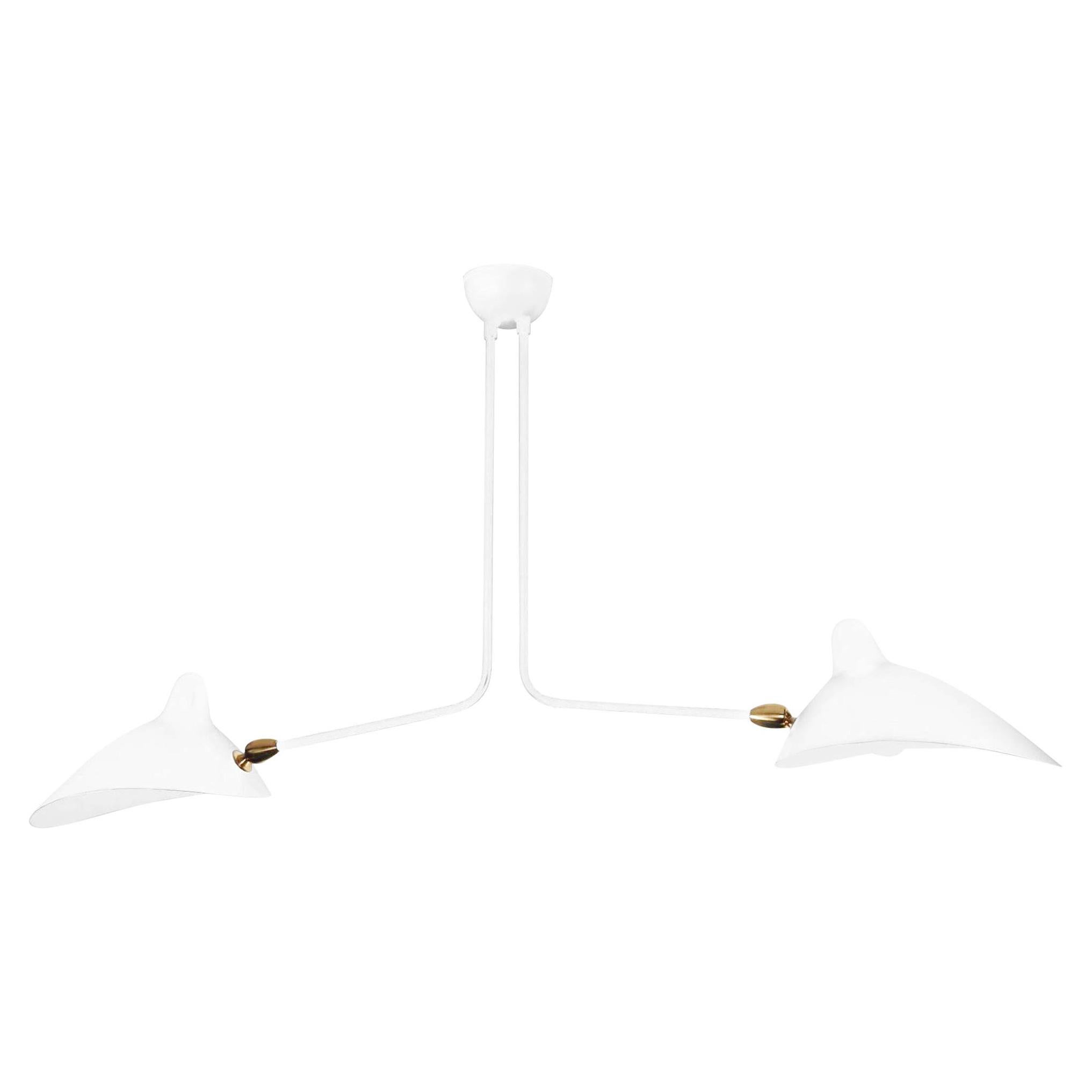 Serge Mouille Mid-Century Modern White Two Fixed Arms Ceiling Lamp For Sale