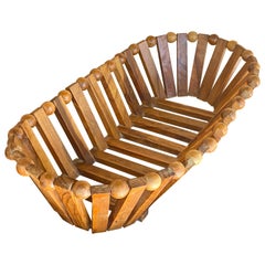 Wooden Fruit Basket, Brown Color, Original Form, France Around the 1960s