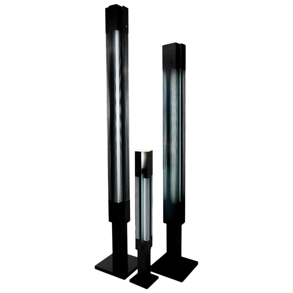 Serge Mouille Modernes schwarzes Signal-Säulen-Stehlampe-Set aus der Mitte des Jahrhunderts