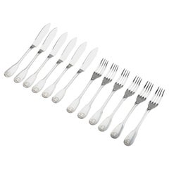 Set of Silver Plated Fish Cutlery for 6 Persons Made by Christofle Model Vendome