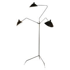 Serge Mouille Mid-Century Modern Black Three Rotating Arms Floor Lamp