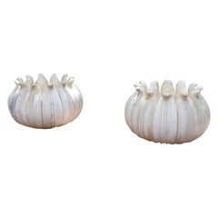 Pair of Mid-20th Century Lotus Leaf Marble Mughal Style Planters, Jardinieres