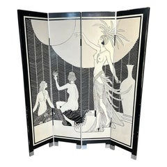 Antique Art Deco Early 20th Century Four Fold Room Screen Divider