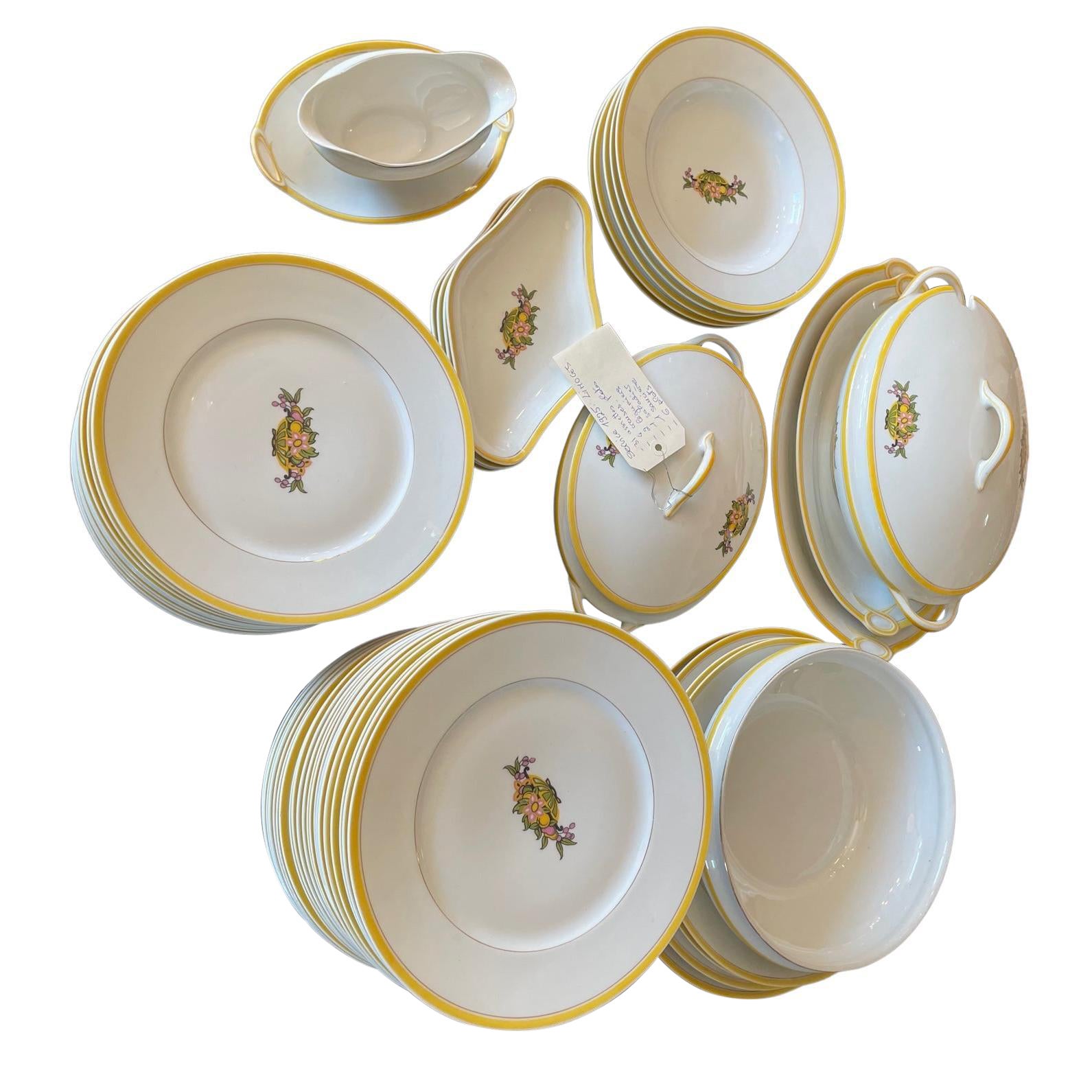 20th Century French Art Deco Limoges Porcelain Service Tableware 49 Pieces