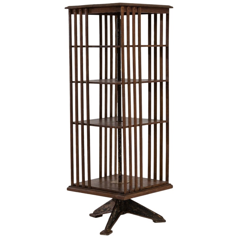 Vintage British Wooden Shelves on Metal Stand For Sale at 1stDibs