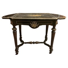 Antique Writing Desk with Flaps, Brass Ornaments, Late 19th Century France