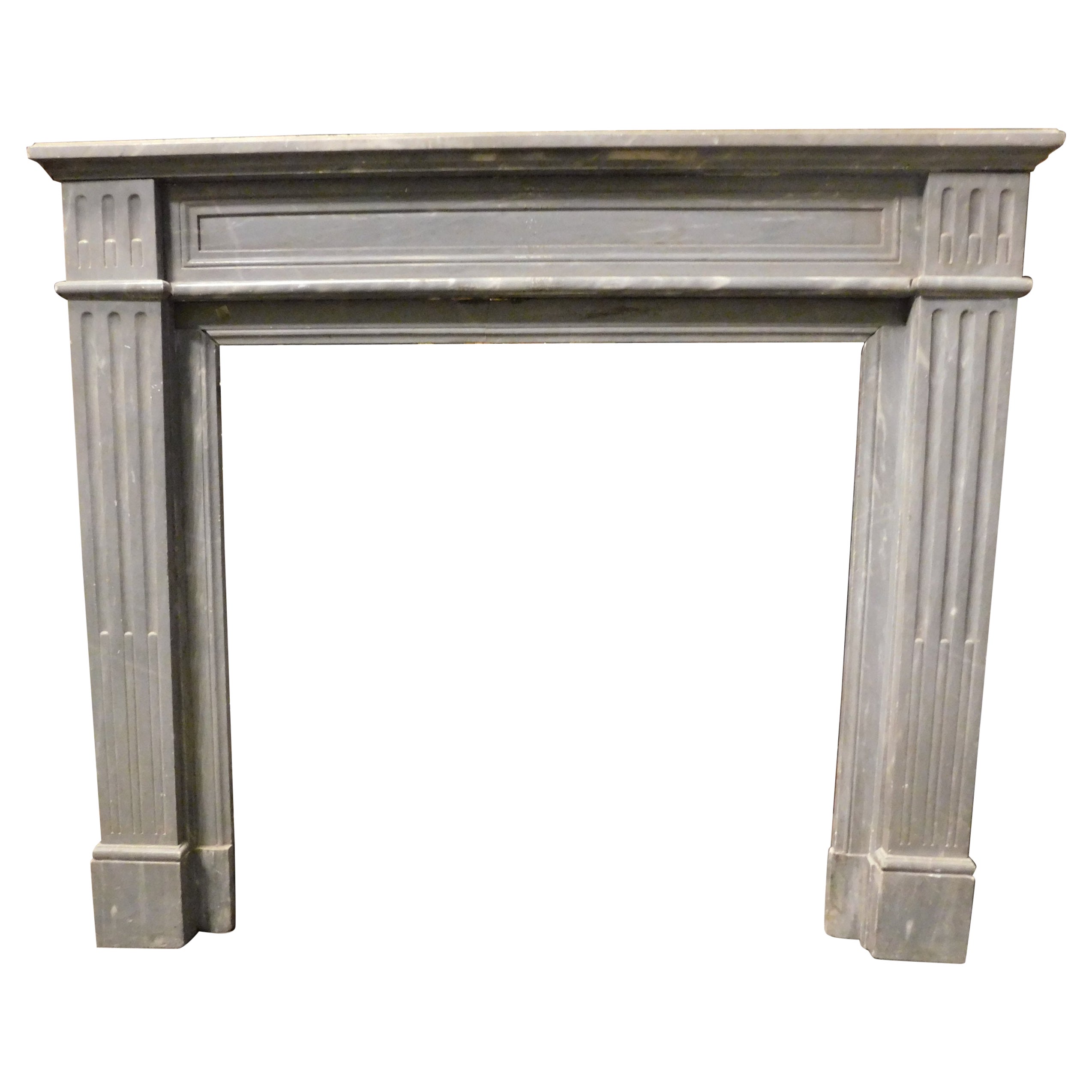 Antique Gray Marble Fireplace Mantle, Carved from the 18th Century Italy For Sale