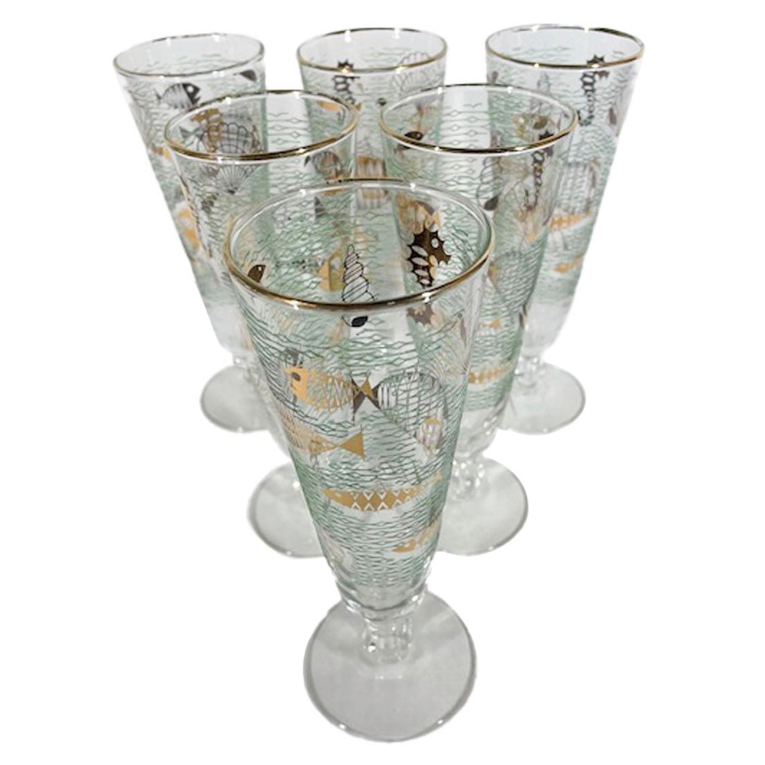 Vintage Libbey Glass Pilsner Glasses in the Marine Life Pattern