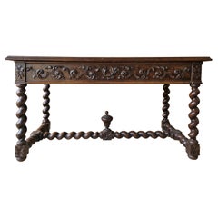 18th Century French Louis XIII Style Large Desk or Table with Barley Twists