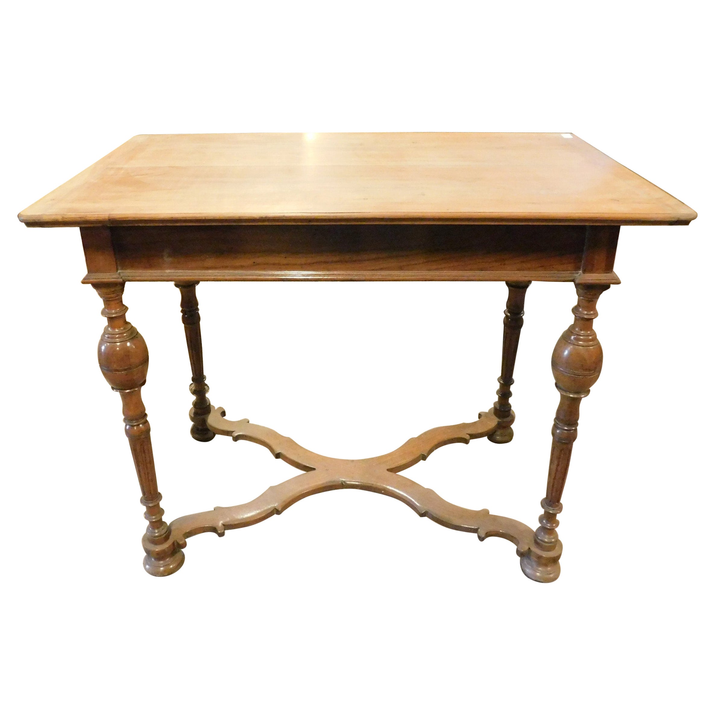 Antique Cherry Wood Table with Hand Carved Legs, 18th Century, Italy