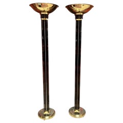 Pair of Smoked Glass and Brass Art Deco Style Floor Lamps