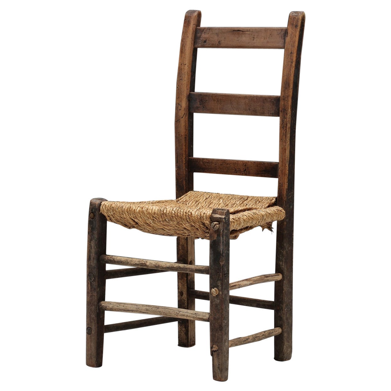 Rustic Wabi Sabi Rattan Chair, France, 1940s