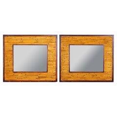 Pair of  Mid-Century Bamboo Pencil Reed Mirrors