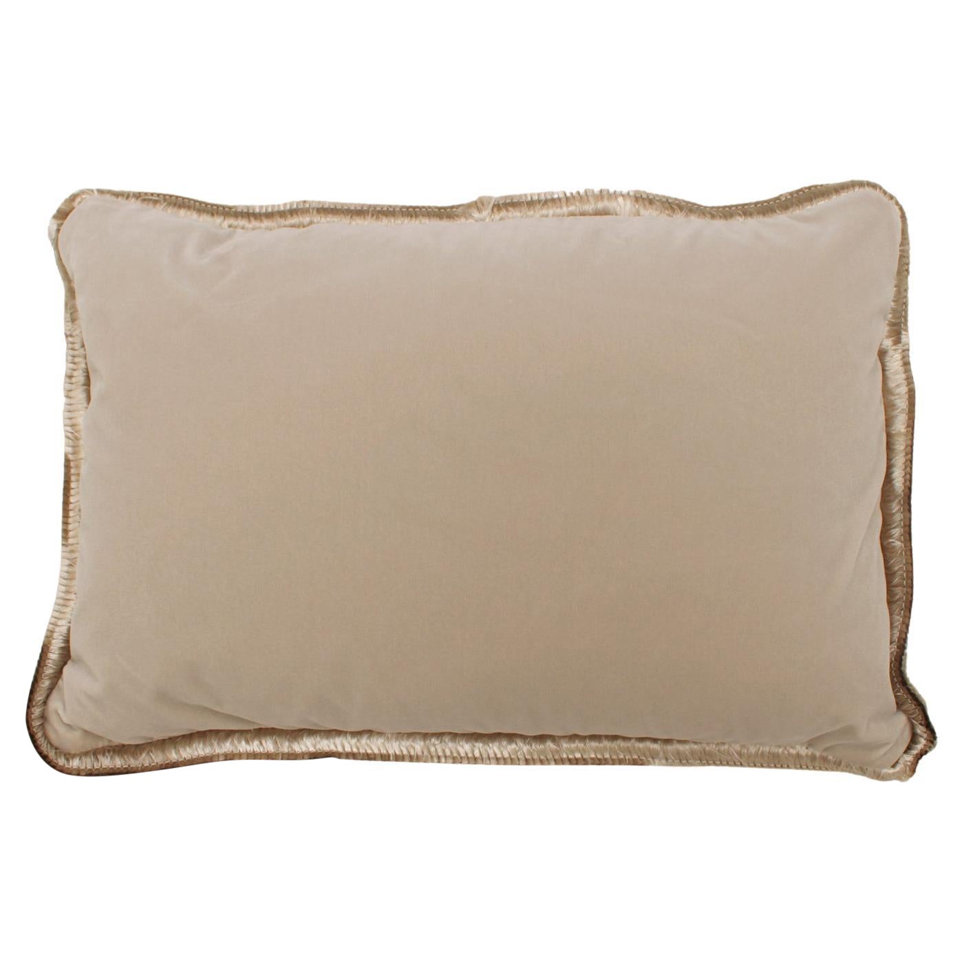 Cream Velvet Cushion in Cotton with Double Tinsel and Linen Back For Sale