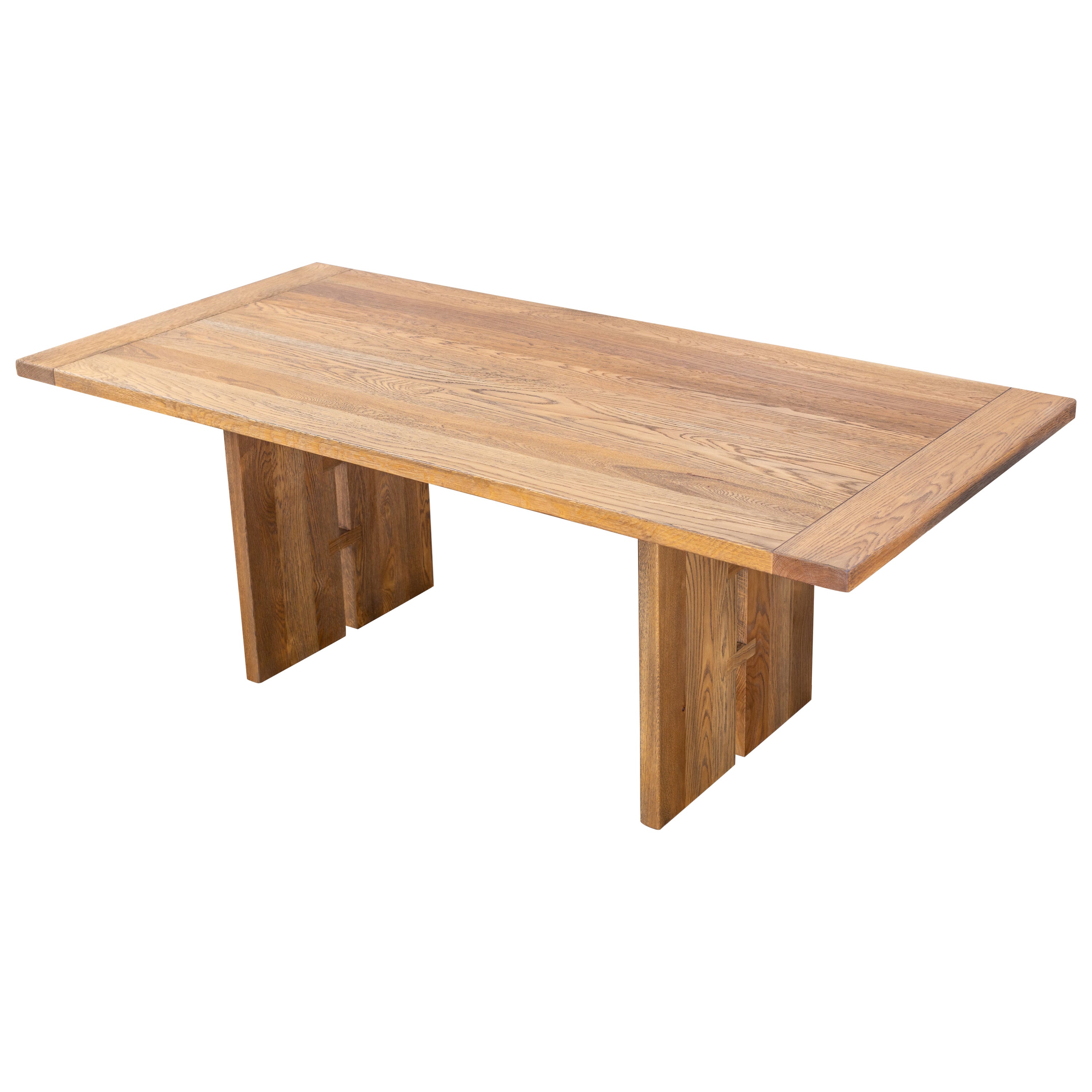 Solid Oak Dining Table with Wood Legs in a Sandblasted Autumn Stain For Sale