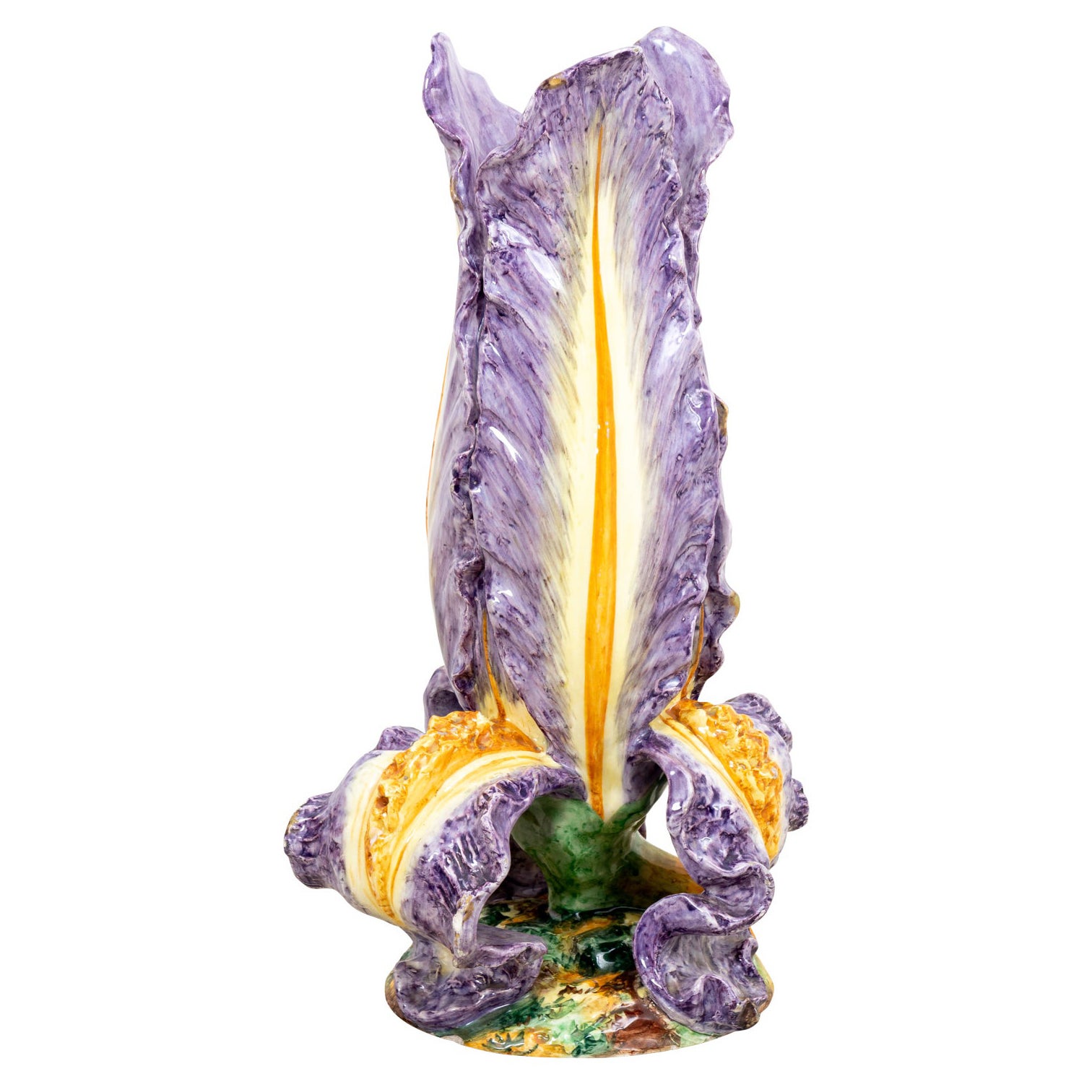 Monumental Majolica Iris Vase For Sale