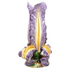 Antique Monumental Majolica Iris Vase