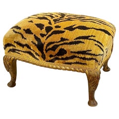 19th Century Carved and Gilt Wood Stool with Scalamandre Tiger Upholstery
