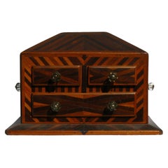 Decorative Marquetry Box with Three Drawers a Striking Piece with Rich Patina