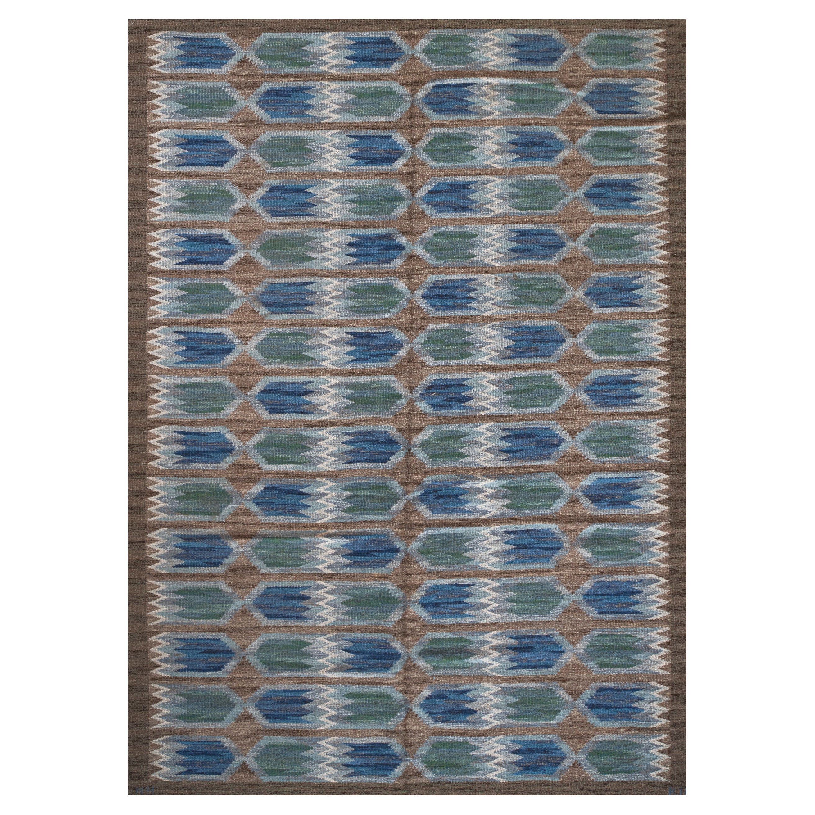 Handgewebter schwedischer Vintage-Teppich im „Tulip“-Design im Angebot