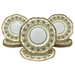 Set of 12 Antique English Cauldon Co. Signed Porcelain Serving Plates Circa 1900