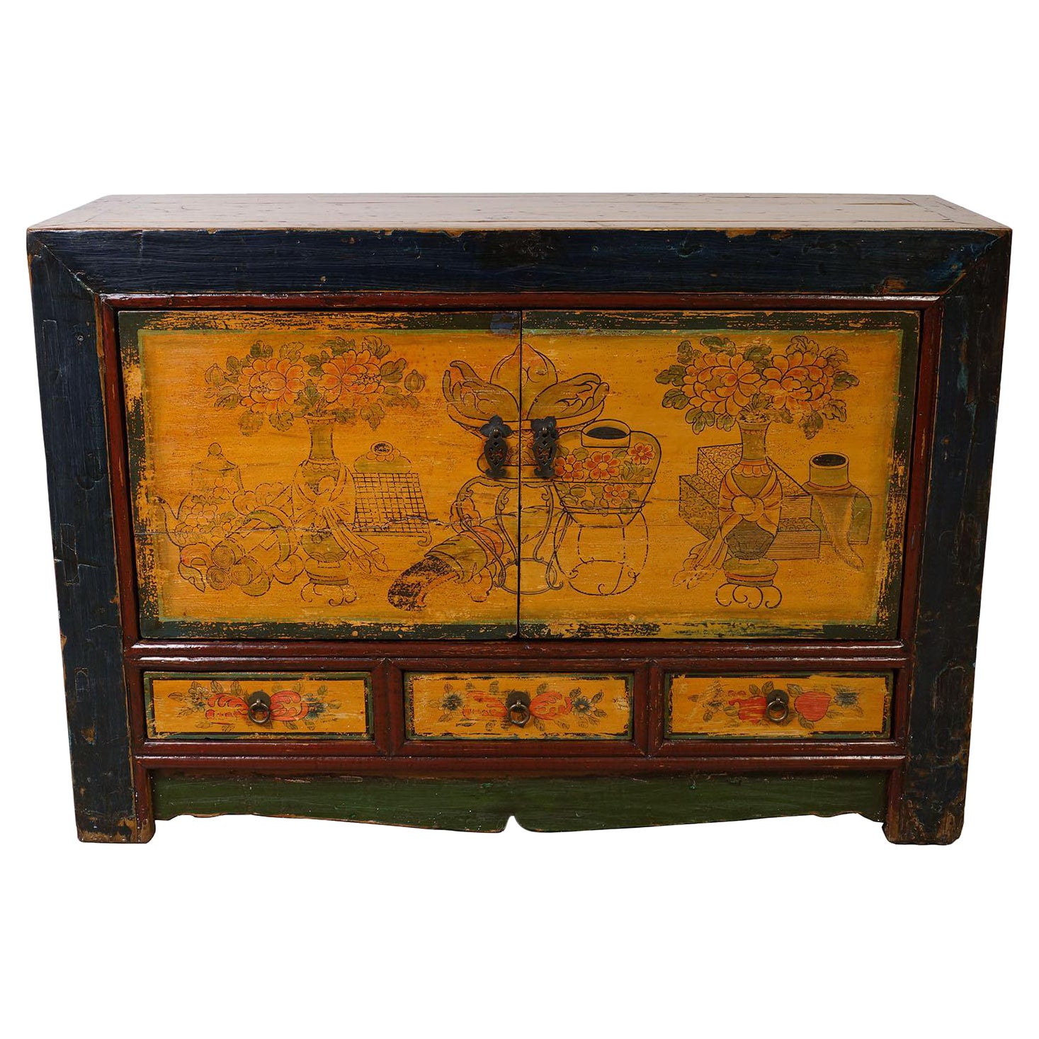 Meuble de rangement/table de chevet chinoise mongol ancienne de la fin du XIXe siècle, buffet