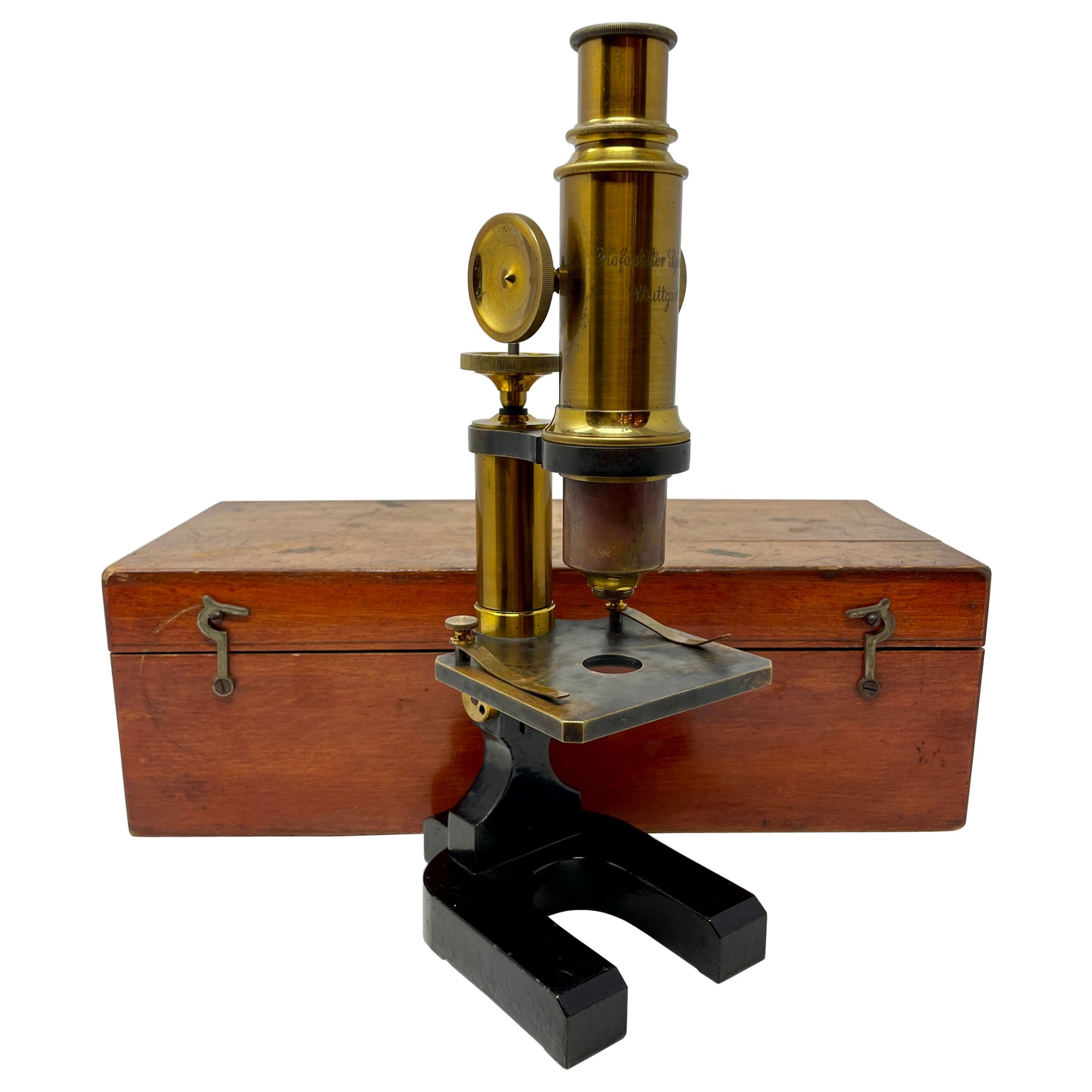 Antique German "Hofeptiker Spindler Stuttgart" Microscope in Case, Circa 1910