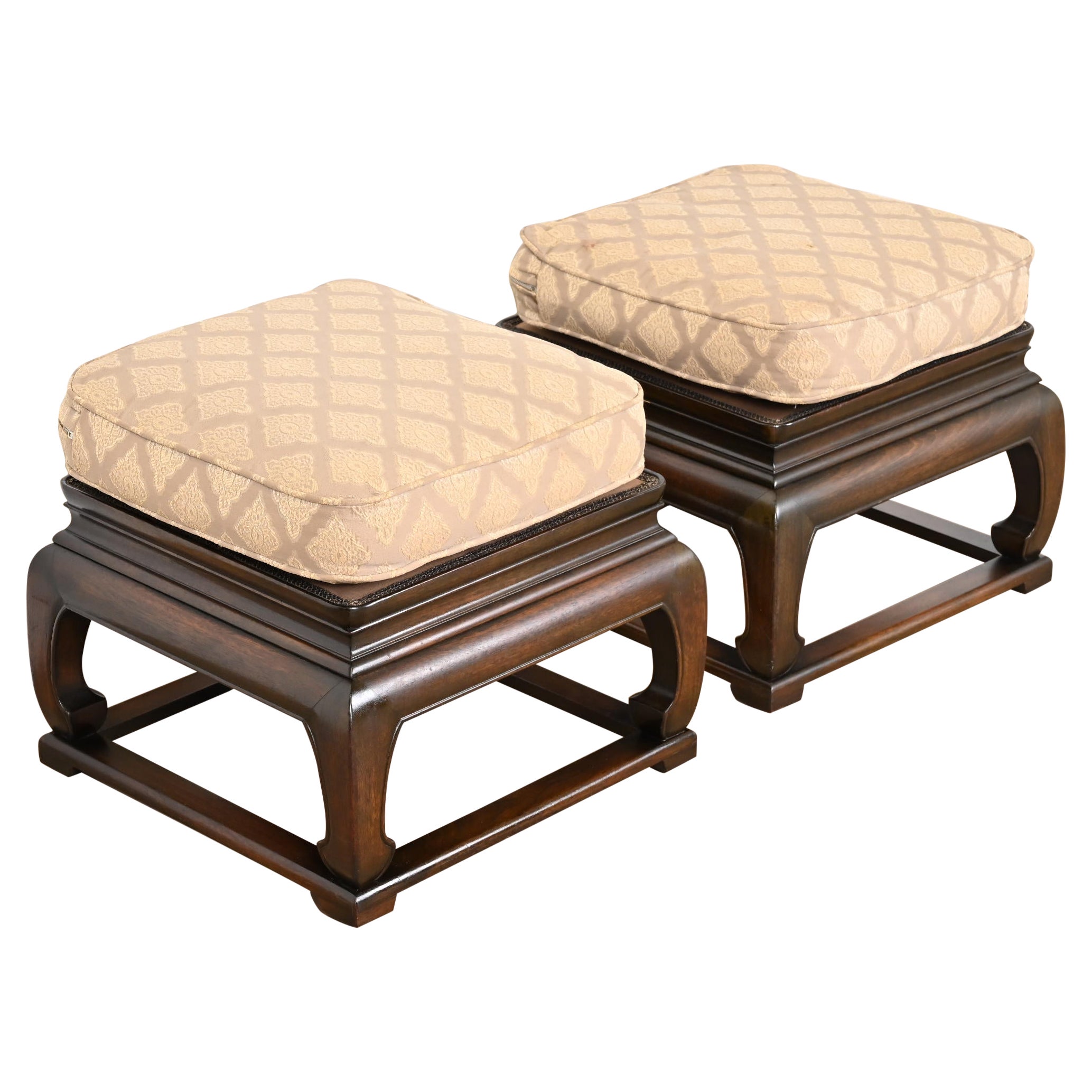Michael Taylor for Baker Far East Collection Chinoiserie Stools or Ottomans