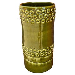 Large Italian Olive Green Ceramic Umbrella Stand/Vase by Bitossi, Signed