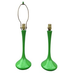 Pair of 1950s Laurel Bright Green Tulip Table Lamps