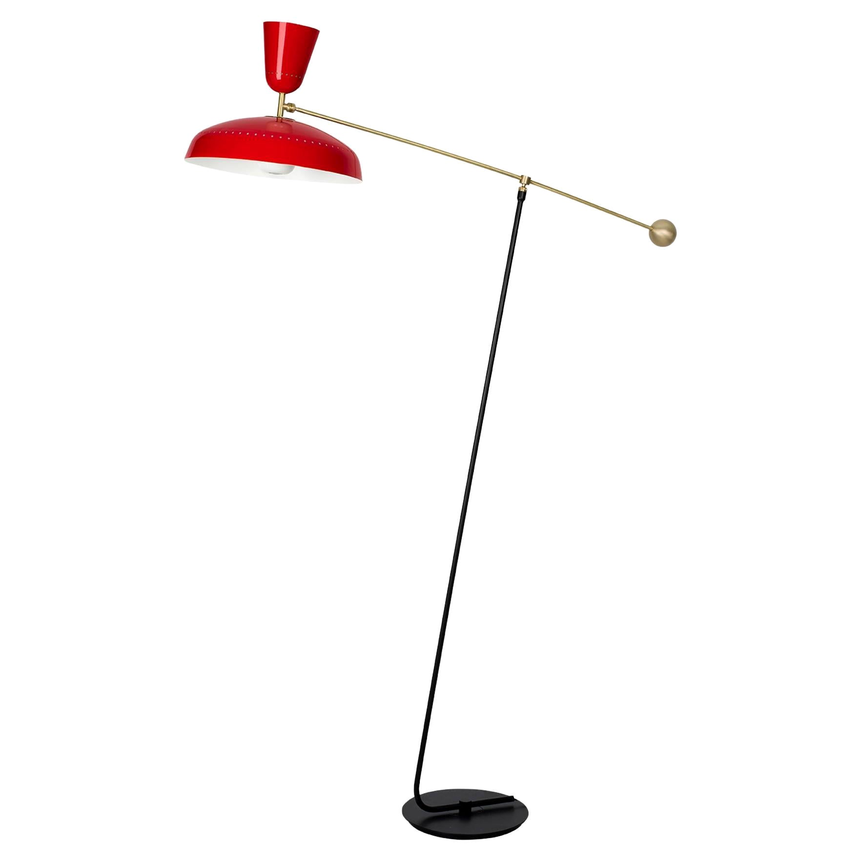 Large Pierre Guariche 'G1' Floor Lamp for Sammode Studio in Red For Sale