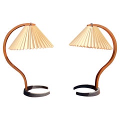 Vintage Pair of Bentwood Table Lamps by Caprani Light of Denmark w/ Crescent Bases