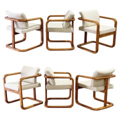 Vintage Organic Modern Sculpted Oak Dining Chairs - Set of Six - Lou Hodges