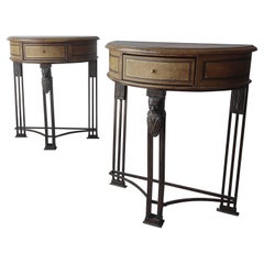 Pair of Leather Demilune Side Tables by Maitland Smith