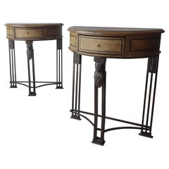 Paire de tables d'appoint Demilune en cuir de Maitland Smith