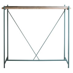 Console 'Tekno', light-blue Iron Structure and travertino marble Top