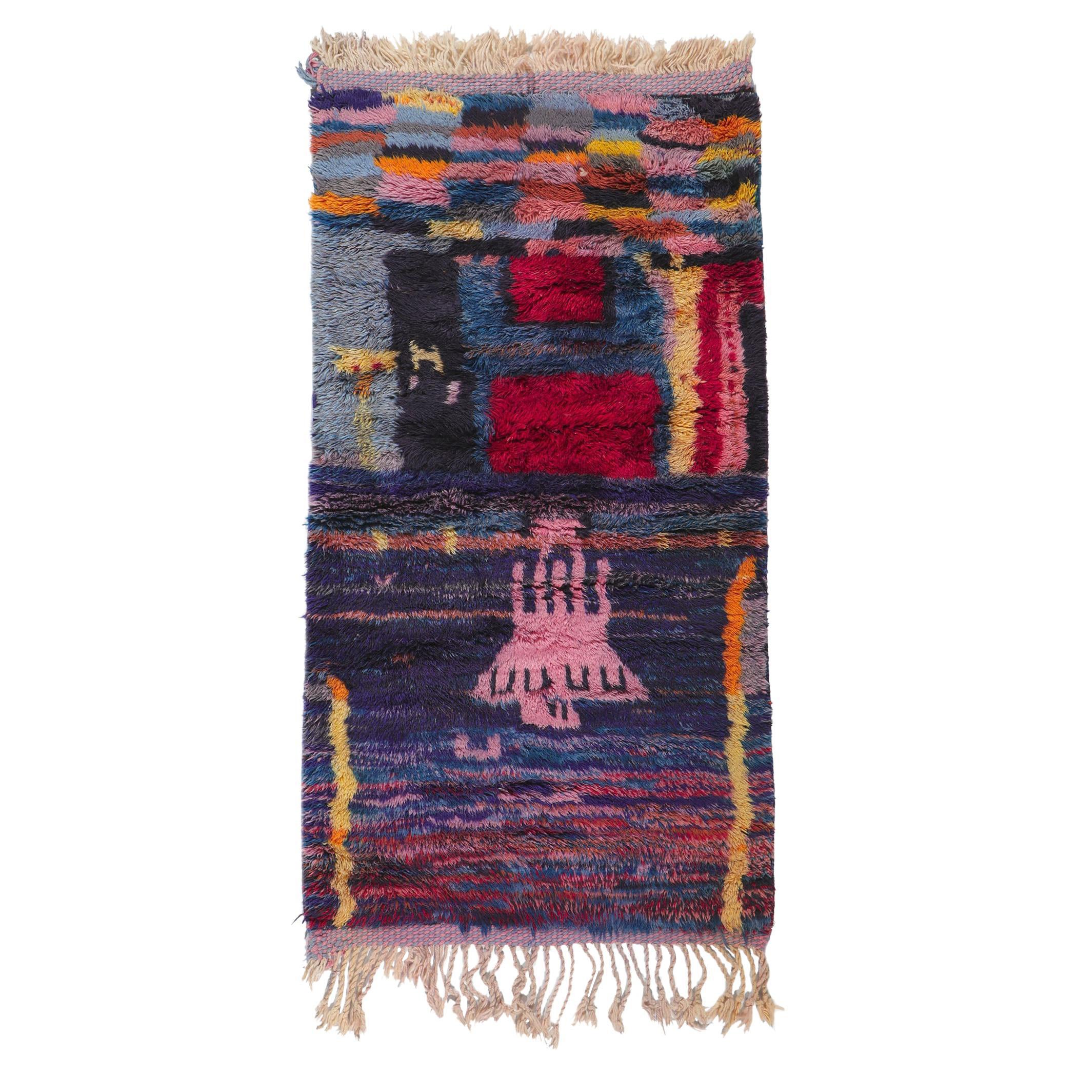 Contemporary Colorful Beni Ourain Moroccan Rug by Berber Tribes of Morocco For Sale