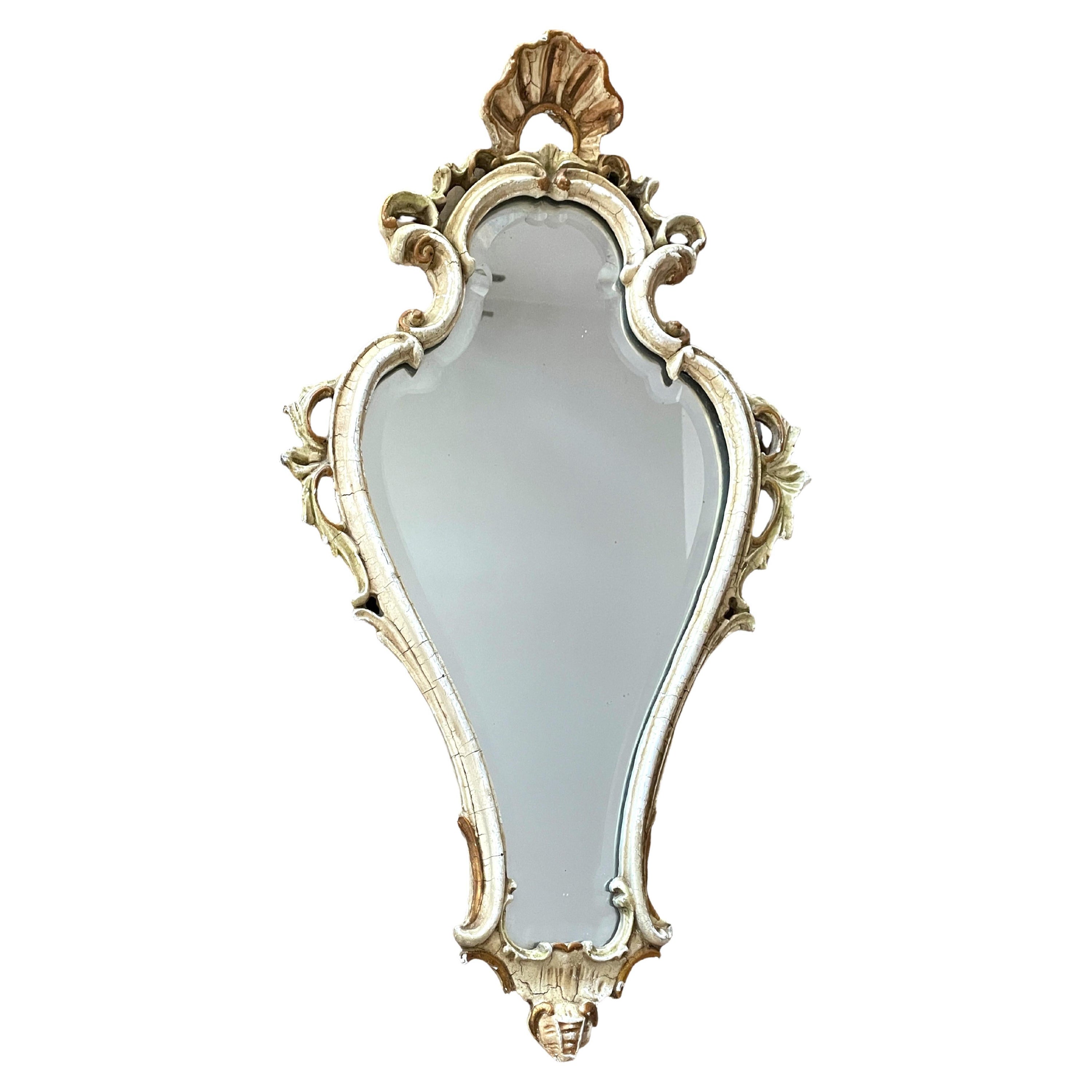 Precioso Espejo Rococó de Tole Toleware Vintage, Alemania, Siglo XIX