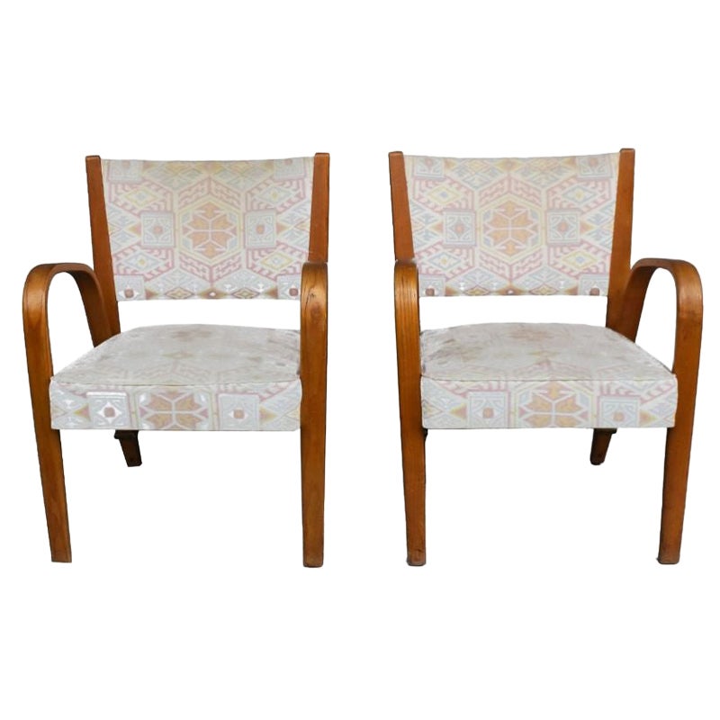 Pair of 1950s Tapestry Armchairs with System For Sale