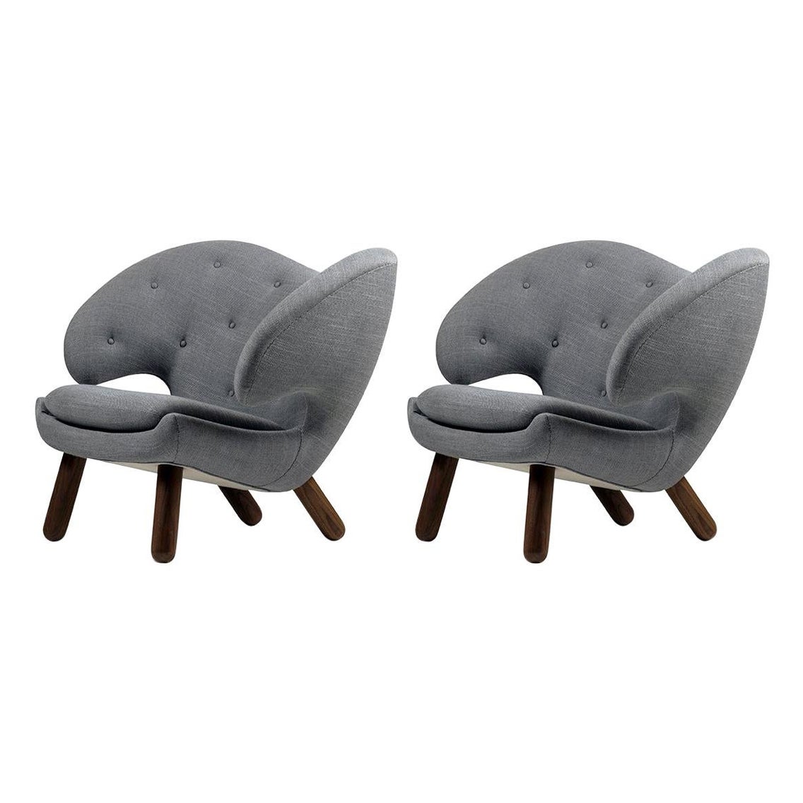 Set of Two Pelican Chairs by Finn Juhl in Fabric and Wood