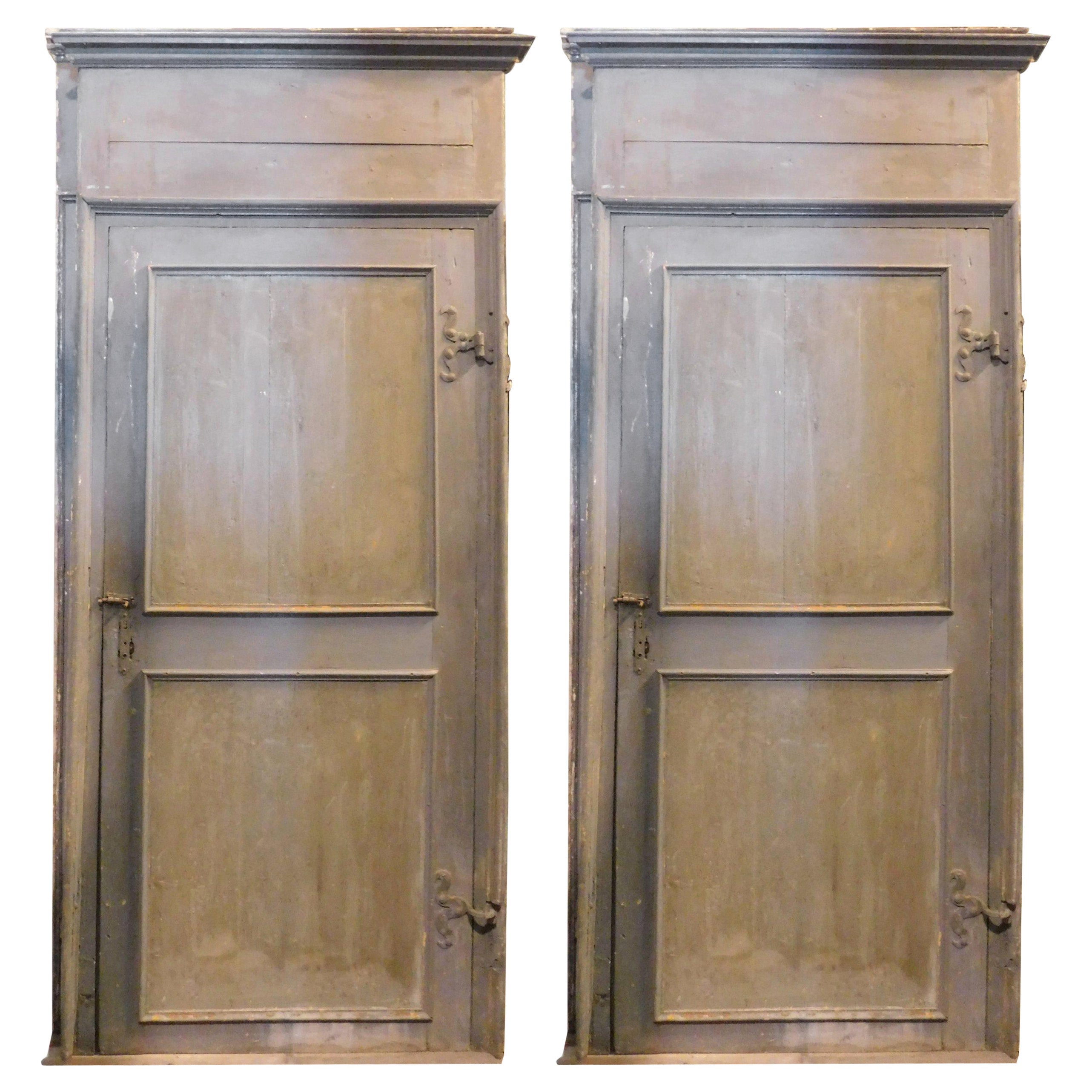Pair of Antique Lacquered Doors Complete with Frame, 18th Century, Italy