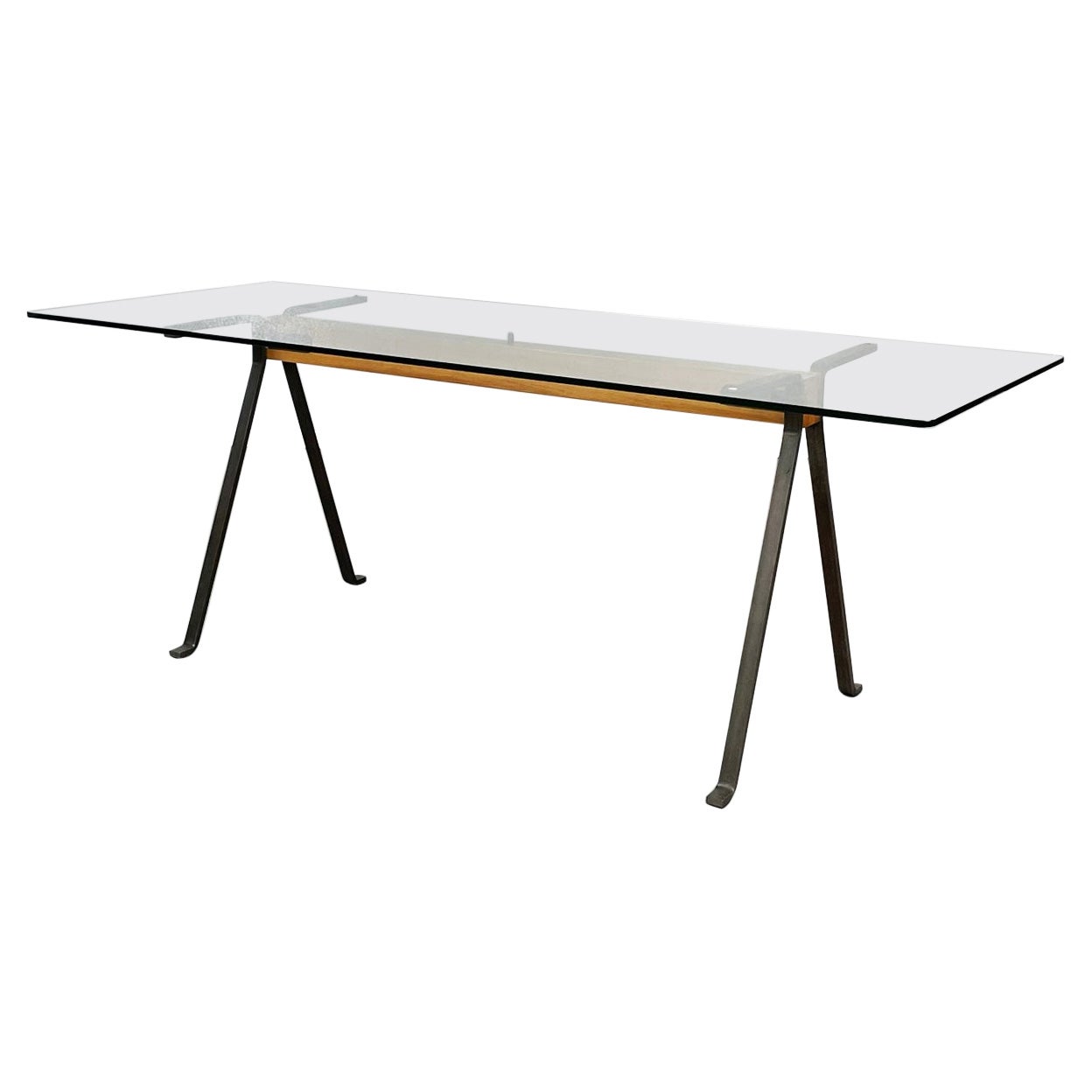 Italian Modern Glass Wood Steel Dining Table Frate by Enzo Mari for Driade, 1973 For Sale