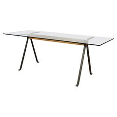 Italian Modern Glass Wood Steel Dining Table Frate by Enzo Mari for Driade, 1973
