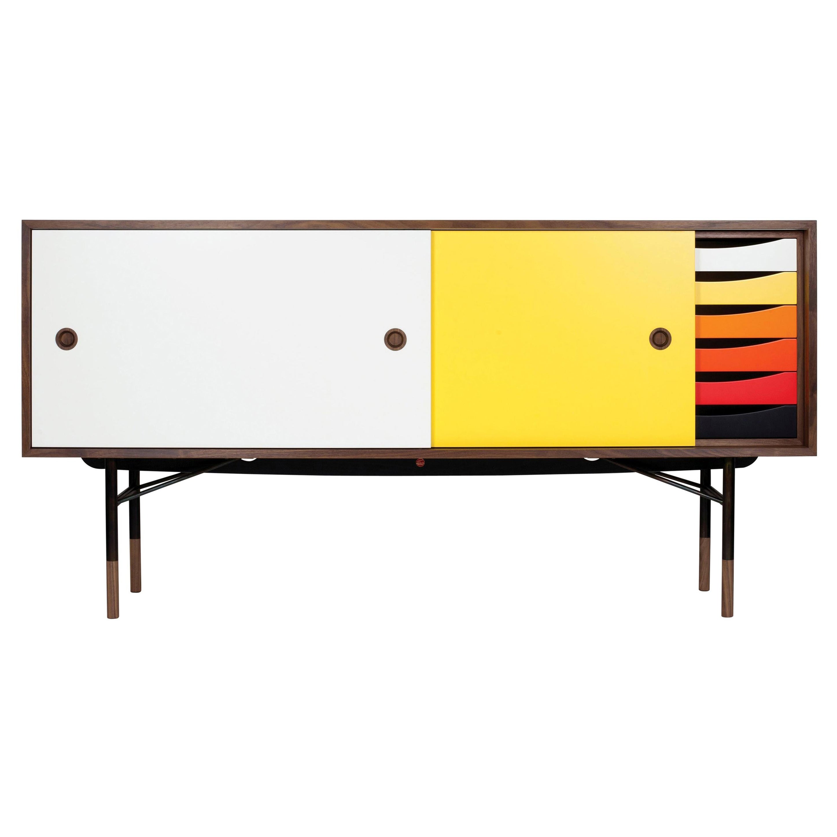 Finn Juhl Sideboard in Wood and Warm Colors with Tray Unit